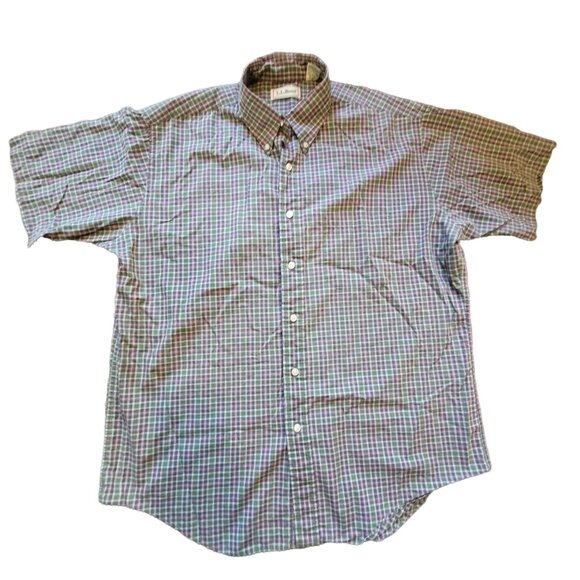 L.L. Bean Mens Plaid Button-Down Short Sleeve Shirt Size L 100% Cotton jj1645 - Picture 1 of 5